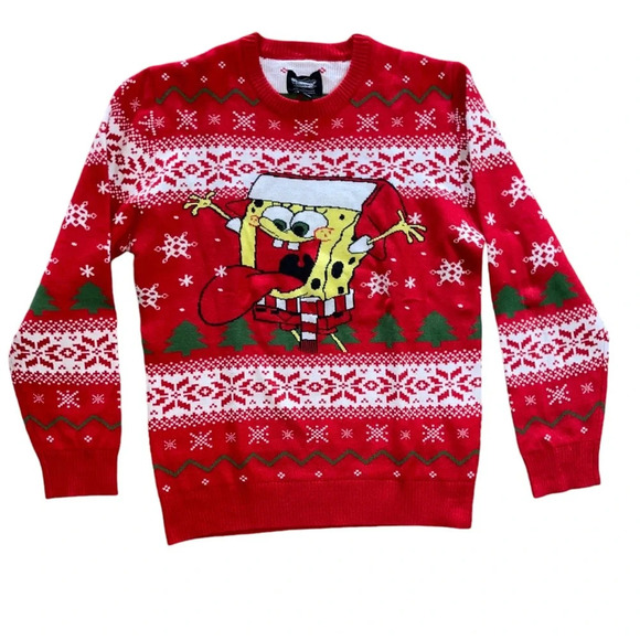 Nickelodeon SpongeBob SquarePants Ugly Christmas Holiday Sweater Red Size Small - Picture 10 of 10